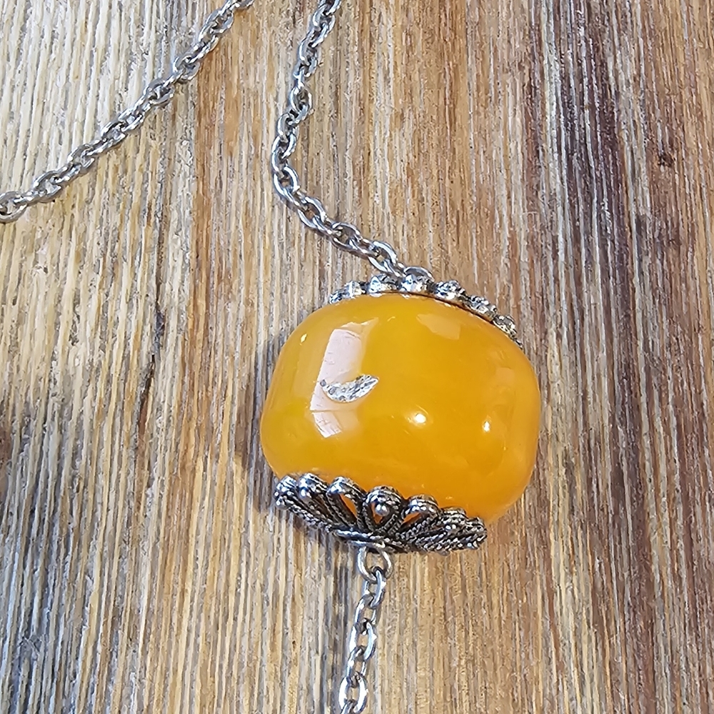 VINTAGE NATURAL BUTTERSCOTCH & EGG YOLK AMBER FILIGREE NECKLACE. - Picture 10 of 10